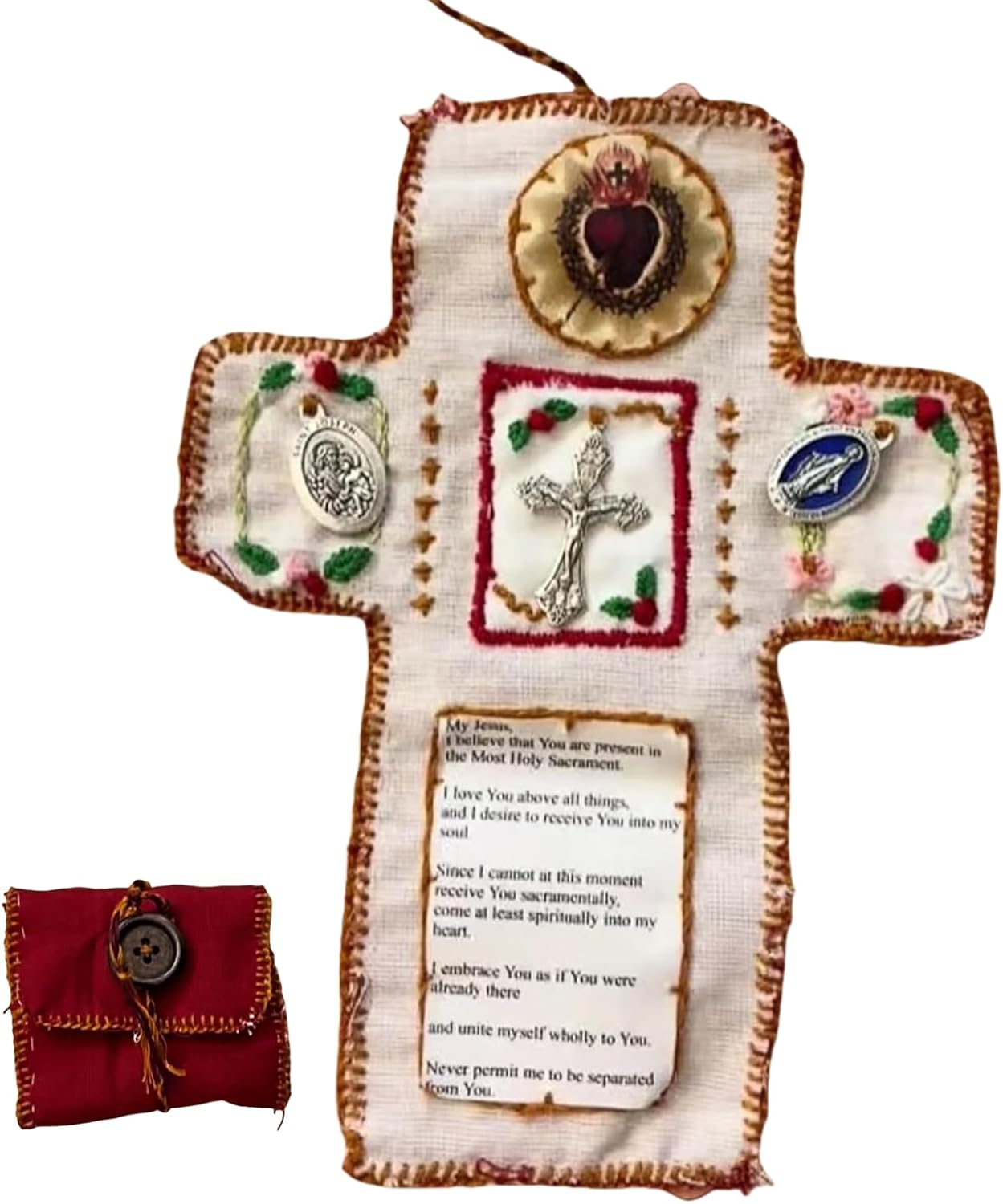 Pocket Shrine with Silver Cross Included Inside, Mini Prayer Quilt with Cross Inside, Encouragement Christian Spiritual: Light Grey