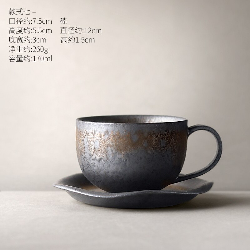 Japanska porslin tekoppar retro kaffekopp vintage hushållsvatten kopp mugg svart tazas de ceramica creativas latte kopp tekopp: Stil 1
