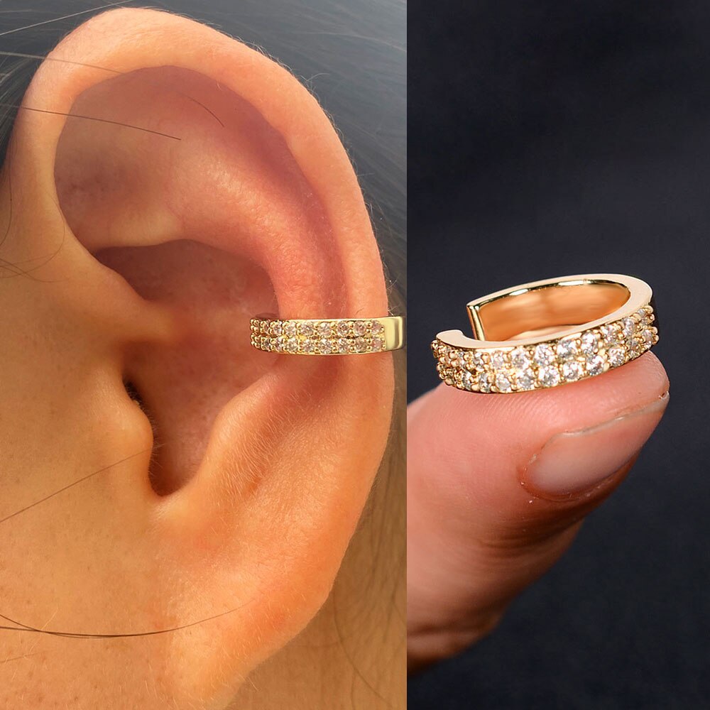 1pc nova chegada moda requintado arco-íris zircão orelha manguito brinco para a mulher geometria cristal sem piercing orelha clipe de jóias de verão: 8 gold