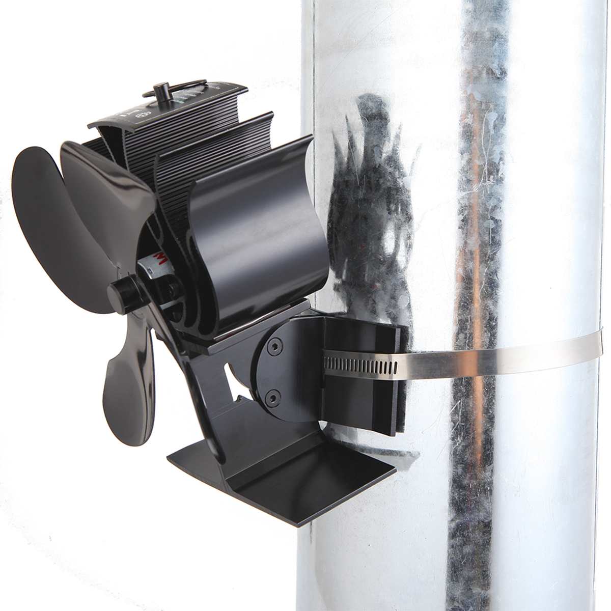 Efficiënte pijp gemonteerde zwarte open haard 4 bladen warmte aangedreven kachel ventilator houtkachel ecofan stille thuis warmteverdeling