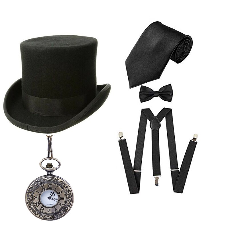1920s herre store gatsby tilbehør sæt brølende 20s 30s retro gangster kostume lommeur armbånd slips: Grå