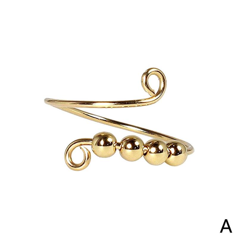 beads fidget ring spinner single coil fidget ring beads freely rotate anti stress anxiety ring toy for girl woman: Dark Gray