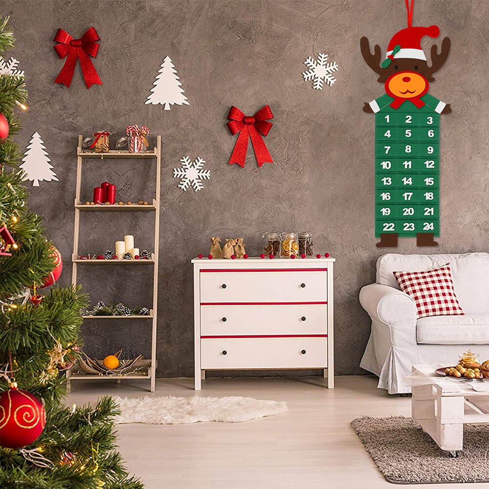 Felt Advent Calendar Hanging Fabric Christmas Tree Advent Calendar with Pockets for Xmas Decorations Child Kids Toys