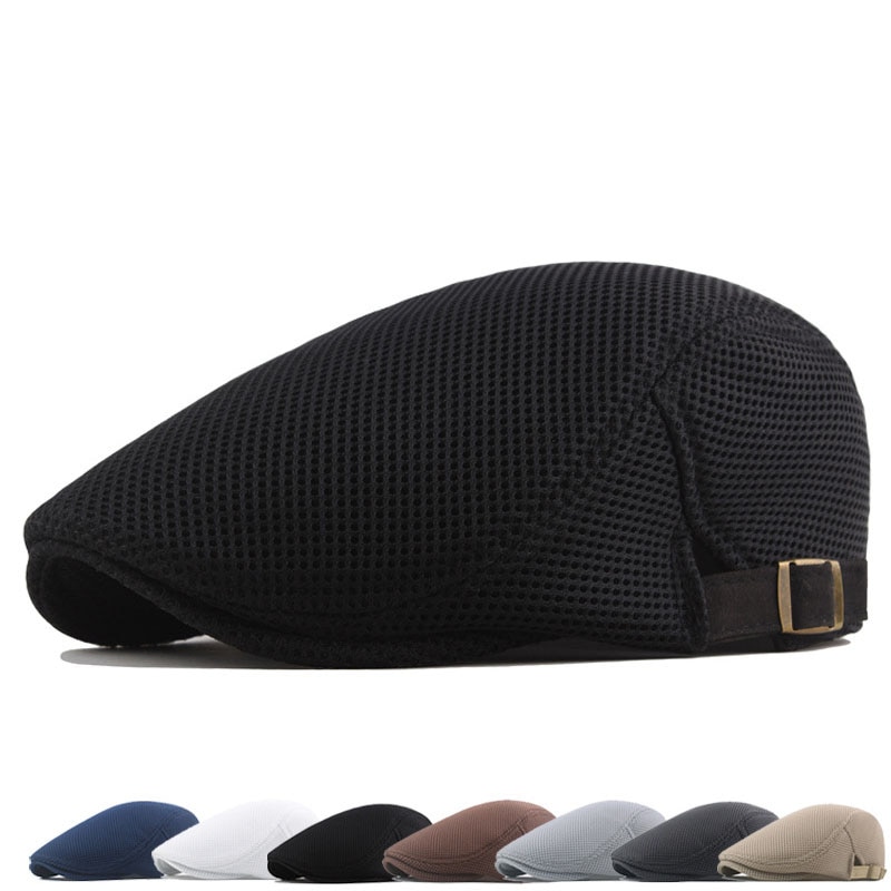 Spring Summer Men's Beret Solid Color Hollow Mesh Cap Breathable Adjustable ladies Sun Hat