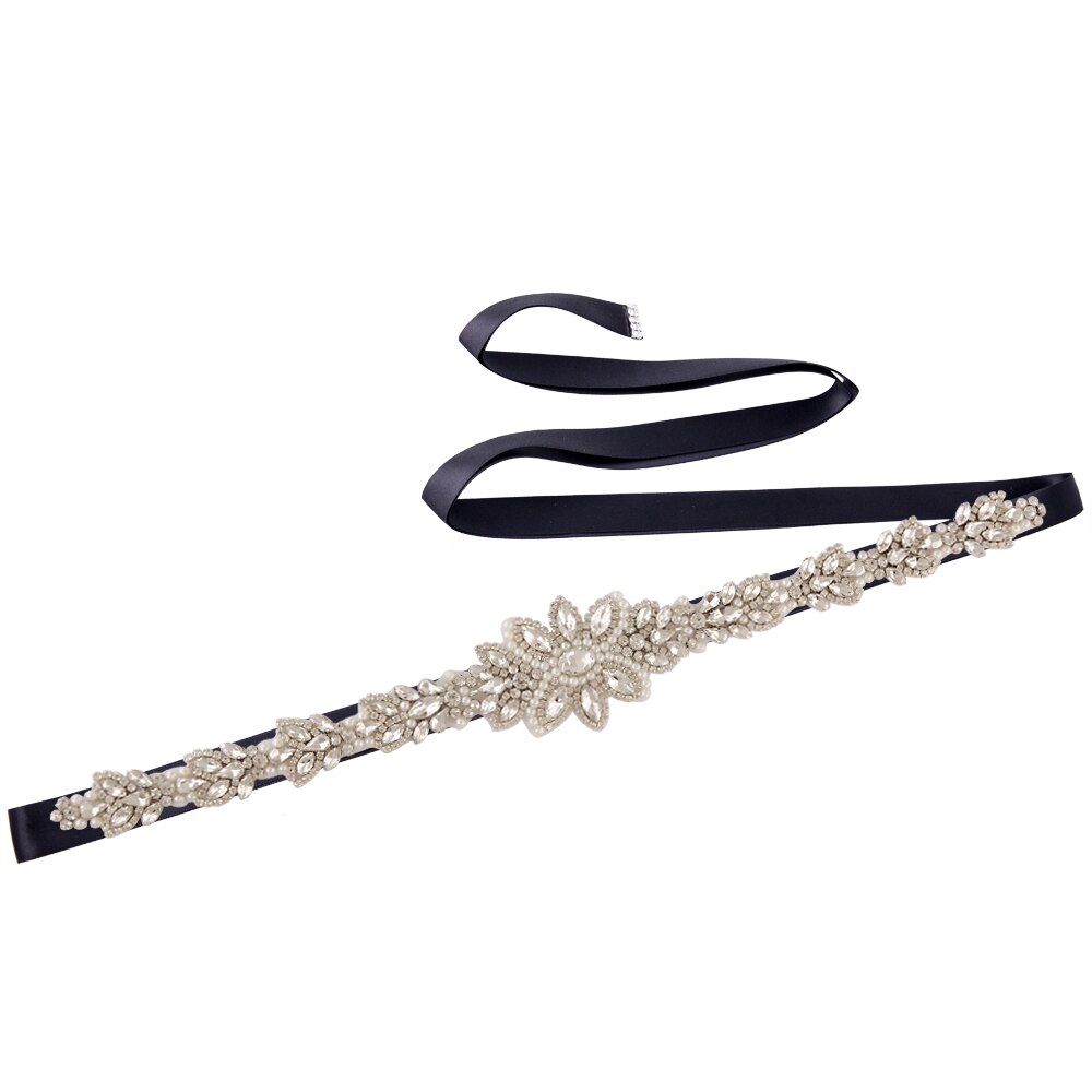 OLOMLB Braut Gürtel Hochzeit Gürtel Strass Silber Diamant Braut Gürtel für Brautkleid Hochzeit Zubehör für Abendkleid Werden: Schwarz