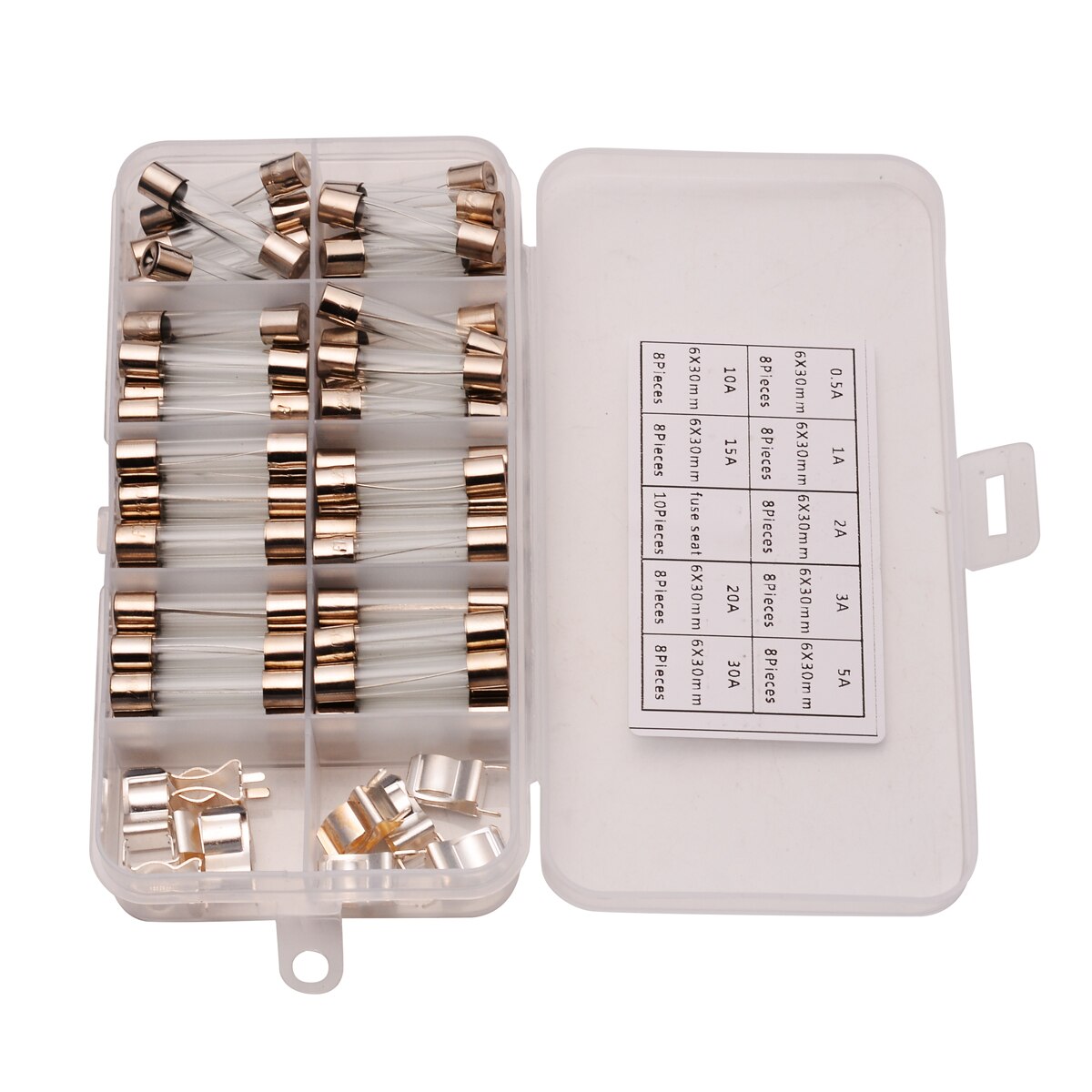 72Stck 0,5 A-30A 250V Glasrohr Sicherung sortiert 6x30mm Flink Elektrische Glas Rohr Sicherung schnelle-schlag Glas Sicherungen Bausatz