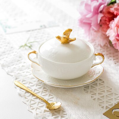 Bird's Nest Bowl Ceramic Covered Stewed Tremella Bowl Soup Bowl Dessert Bowl Continental Court Vintage Phnom Penh Ear Bowl: 06