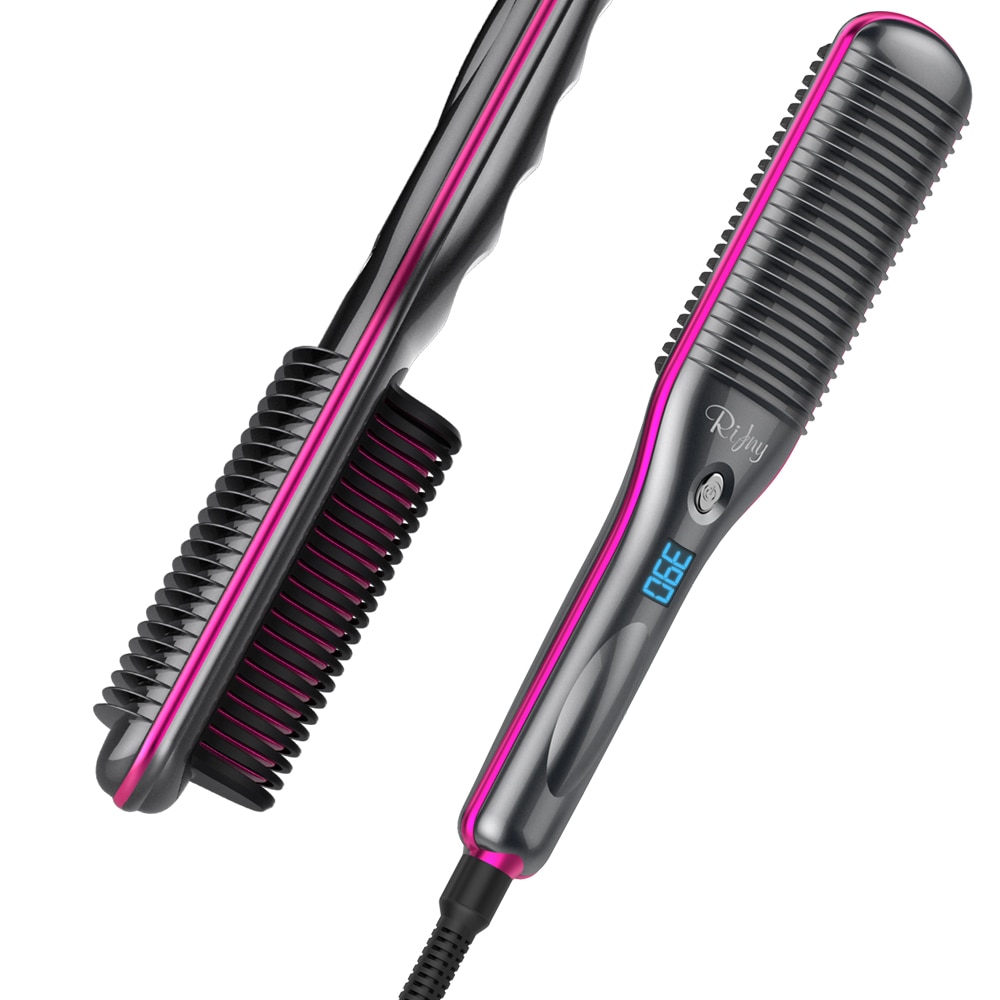 Hair Straightener Brush, Rifny Heated Straightening Comb with Anti Scald Auto Temperature Lock , 30S Fast Ceramic Heating