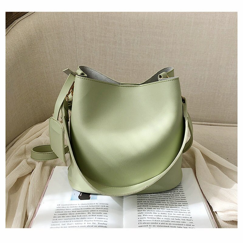 Sac à bandoulière en couleur unie pour femmes, sac en seau de grande capacité, sac à épaule coréen, nouvelle tendance,: green