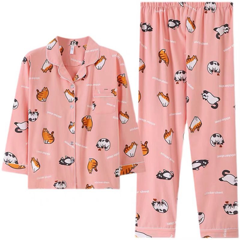 Pijama de algodón de gran tamaño para hombre, ropa de dormir de manga larga con estampado de dibujos animados, traje para el hogar, talla 6XL: (MS) / 5XL(115-120kg)