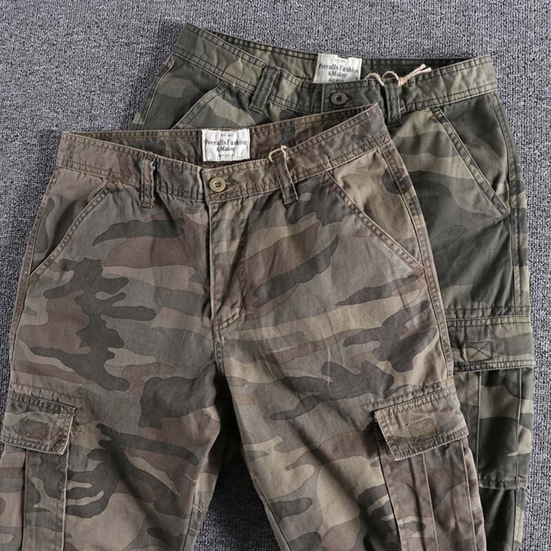 Style américain camouflage salopette hommes de Leggings amples hommes sport décontracté sarouel pantalon multi sac pantalon 0316