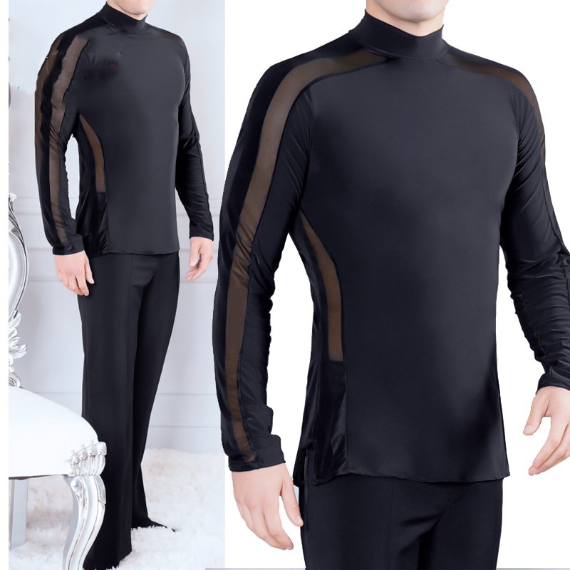 Latin dance tops langærmet vinter high neck dance kostume skøjteløb ballroom shirts konkurrence dansetøj vdb 833