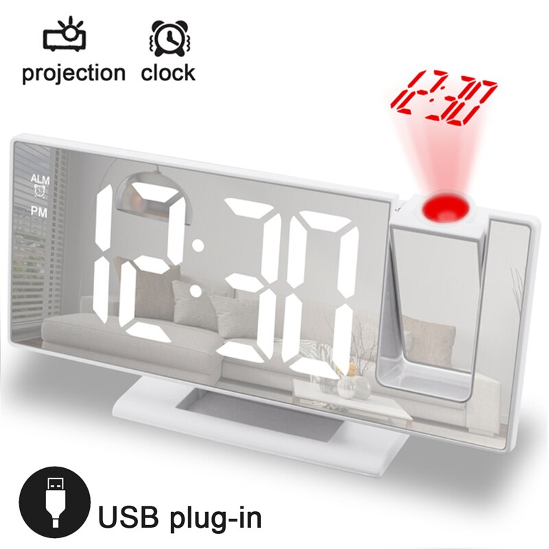 LED Digital Smart Projector Alarm Clock Table Electronic Desktop Clock USB Wake Up With 180° Time Projector Snooze Alarm Clock: A02 With projection