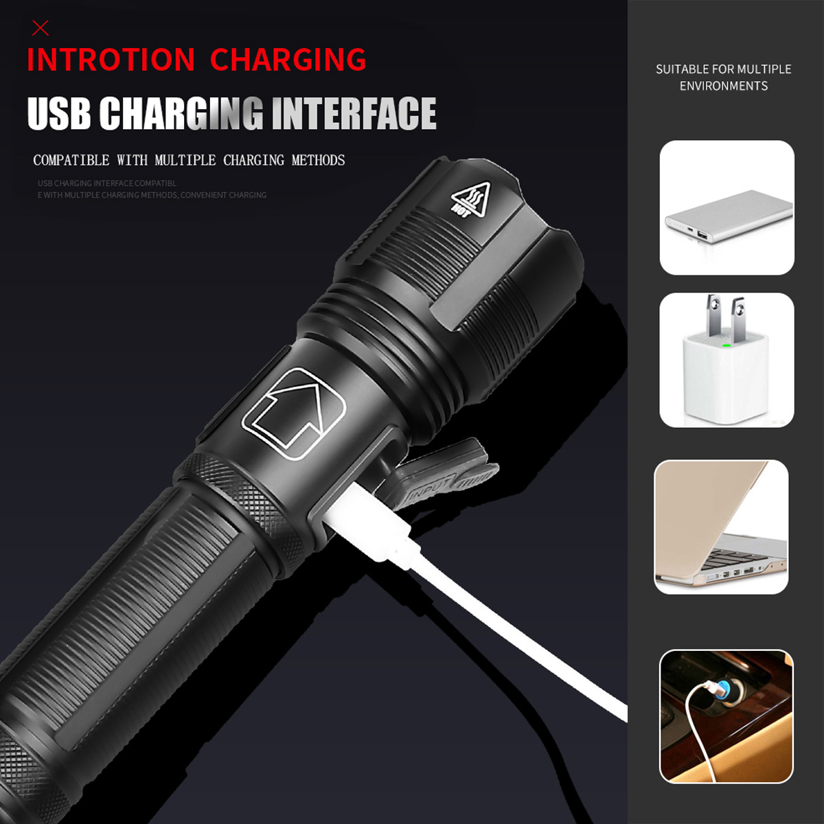 Powerful Led Flashlight USB Rechargeable Zoom Torc... – Grandado