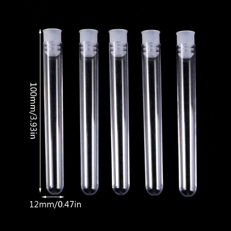 50Pcs/Pack 12x100mm Transparent Laboratory Clear Plastic Test Tubes Vials With Push Caps School Lab Supplies