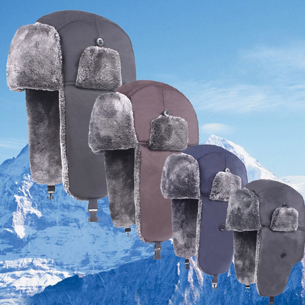 Unisex Fur Lined Thicken Bomber Waterproof Ear Flap Caps Warm Winter Windproof Hat Trapper Hat Simple