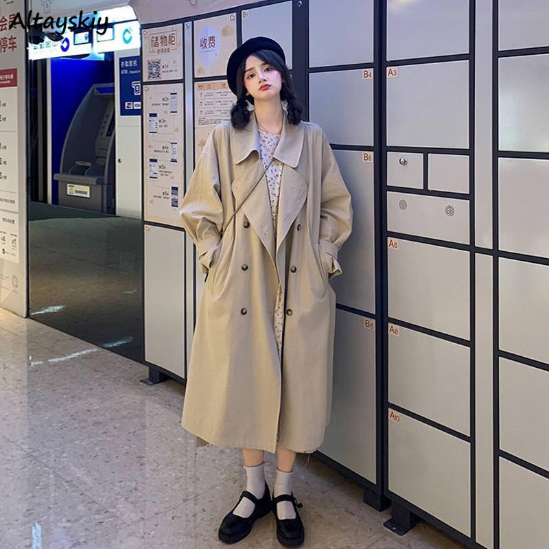 Gabardina larga de color caqui para mujer, abrigos encantadores con botones y doble botonadura, prendas de vestir de estilo japonés británico, Chic que combina con todo para primavera