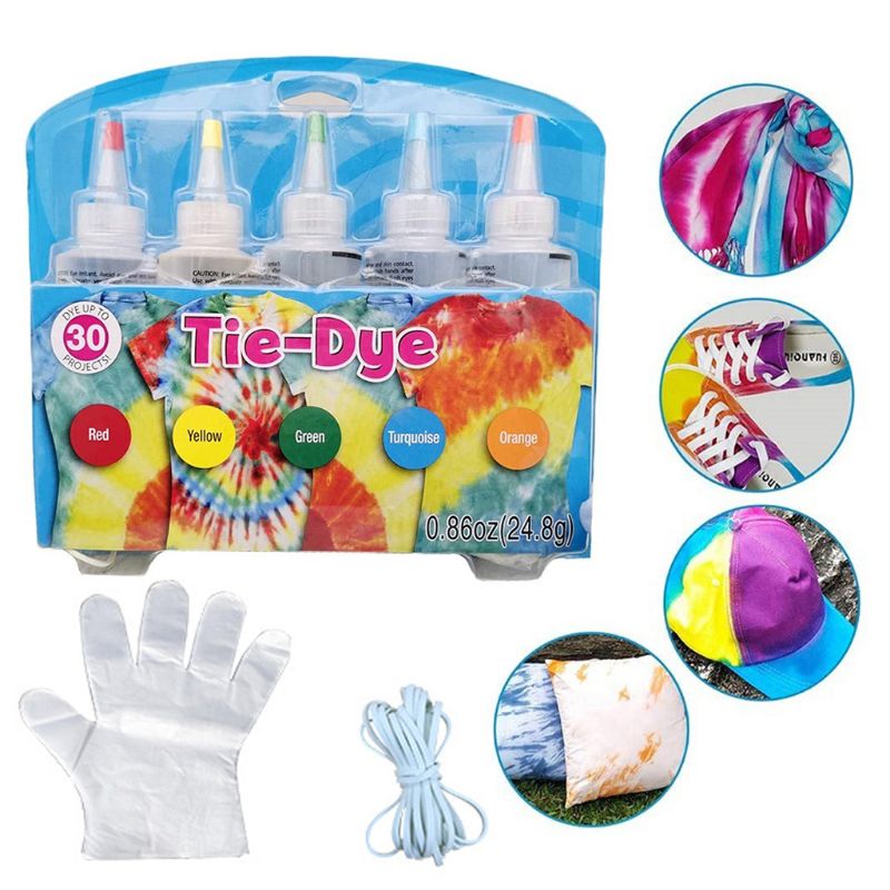 Tie Dye DIY Kit,5 Colors Shirt Tie Dye Kit for Kids,Adults Non-Toxic Vibrant Tie Dye Supplies with Rubber Bands,Gloves