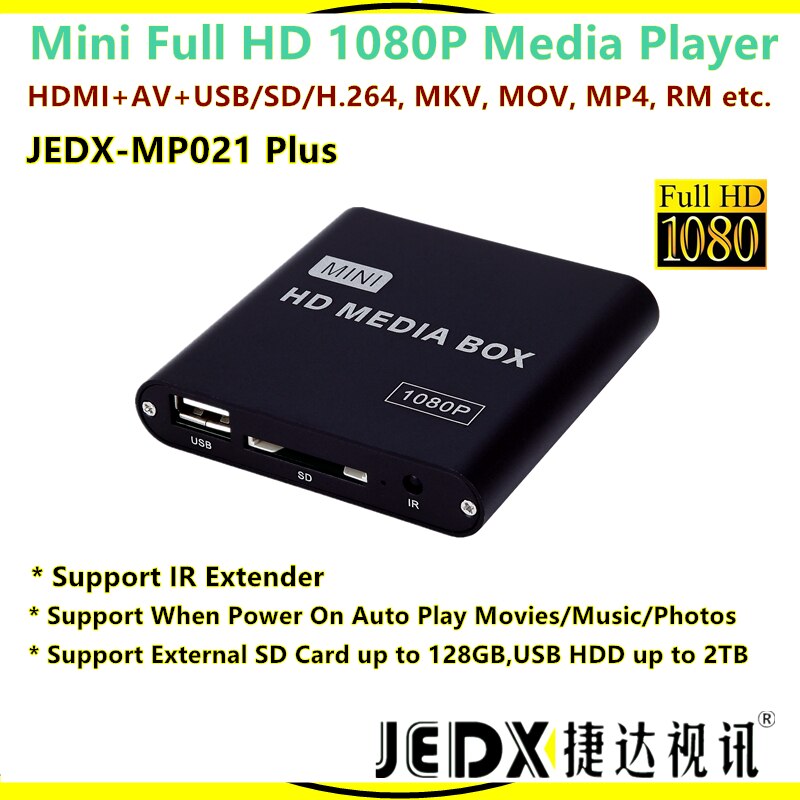 Jedx  mp021 plus mini fuld  hd 1080p hd medieafspiller ir extenderhdmi+av+usb/sd/h .264, mkv,mov ,mp4, rm osv bilafspiller