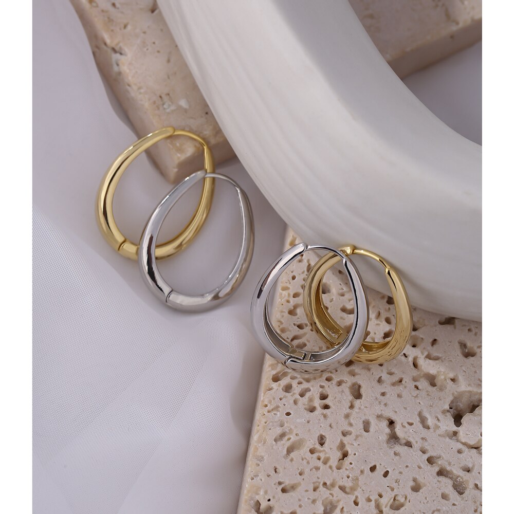Yhpup-pendientes de aro de Metal con textura geométrica ovalada, joyería chapada en oro, de , bisutería para mujer