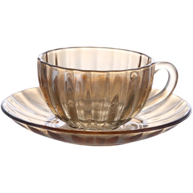 Nordic Retro Ceramic Coffee Mug & Saucer Set - 300ml Hand-Painted Striped Cup (High-Value Gift)