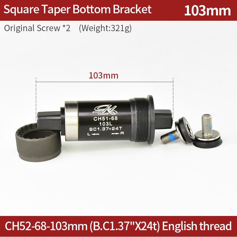 JSHOU BIKE Square Taper Bottom Bracket BSA Tool Crank Axis Accessories Waterproof BB Parts Cycling Tool for Mountain Road Bike: 103mm CH52 68
