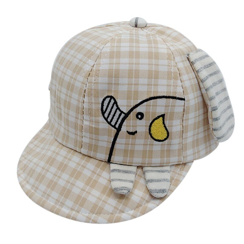 Toddler Fastener Tape Adjustable Ball Hat Baby Boys Girls Baseball Cap Cotton Breathable Plaid Cartoon Print Hats 4Colors: 4
