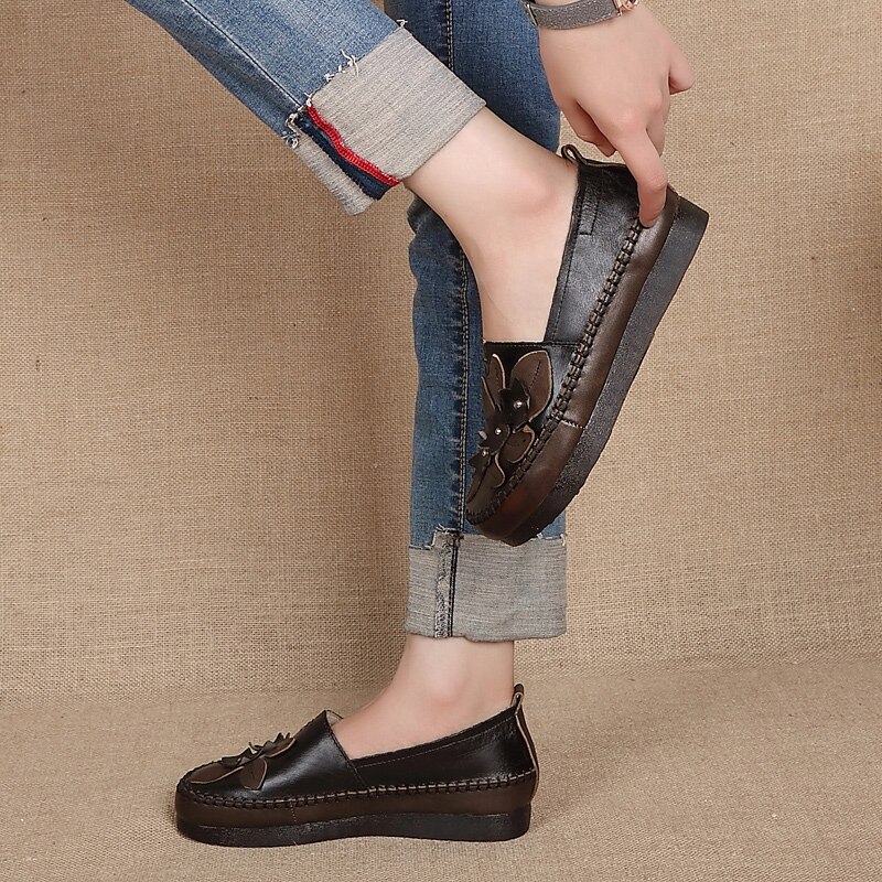 AARDIM-chaussures en cuir véritable pour femmes, chaussures tendance à la palatine mignon, style rétro, mocassins, collection automne sans lacet