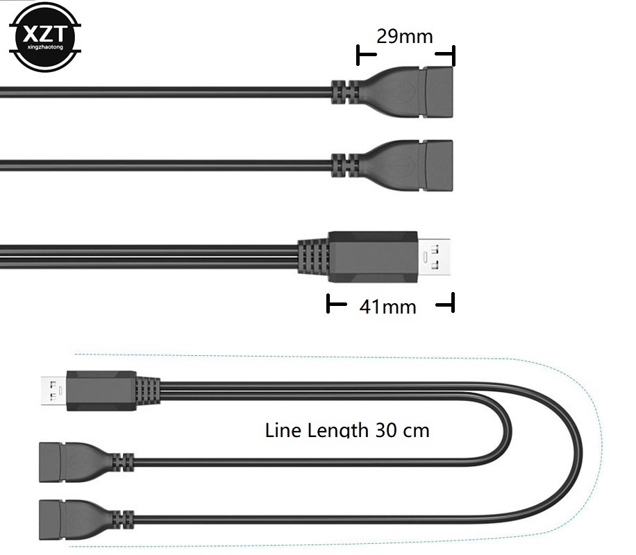 Cable de extensión USB doble USB 2,0 A macho a 2 doble hembra Y divisor transferencia de datos Hub adaptador de cable de alimentación de carga