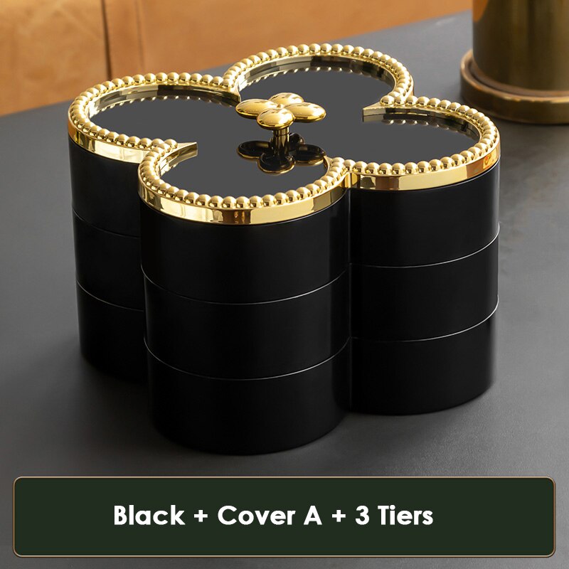 Bloem Vorm Snack Dienblad Decoratieve Plastic Verdeeld Snack Borden Kommen Voor Familie Party Candy Noten Opbergdoos Met Deksel: Black A 3 tiers