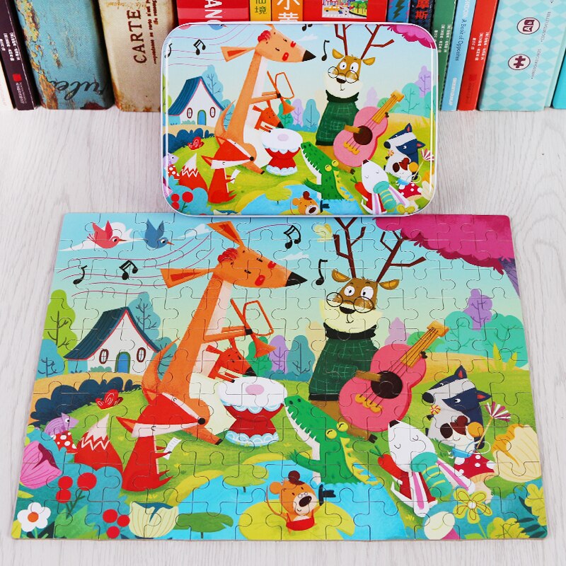 120 Pieces Wooden Puzzle Kids Toy Cartoon Animal Wood Jigsaw Puzzle Child Early Educational Learning Toys for Christmas: Army Green