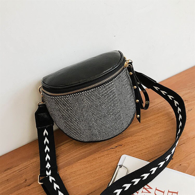 Women Chest bag Wool Saddle bag for female Shoulder Messenger Bag small Wide strap Ladies Waist pack Lady purses black handbag: Black