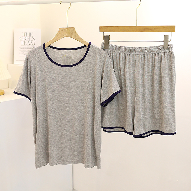 Pliktea – pyjama d'été pour femmes, tenue de maison avec short, vêtements de nuit, haut: GRAY