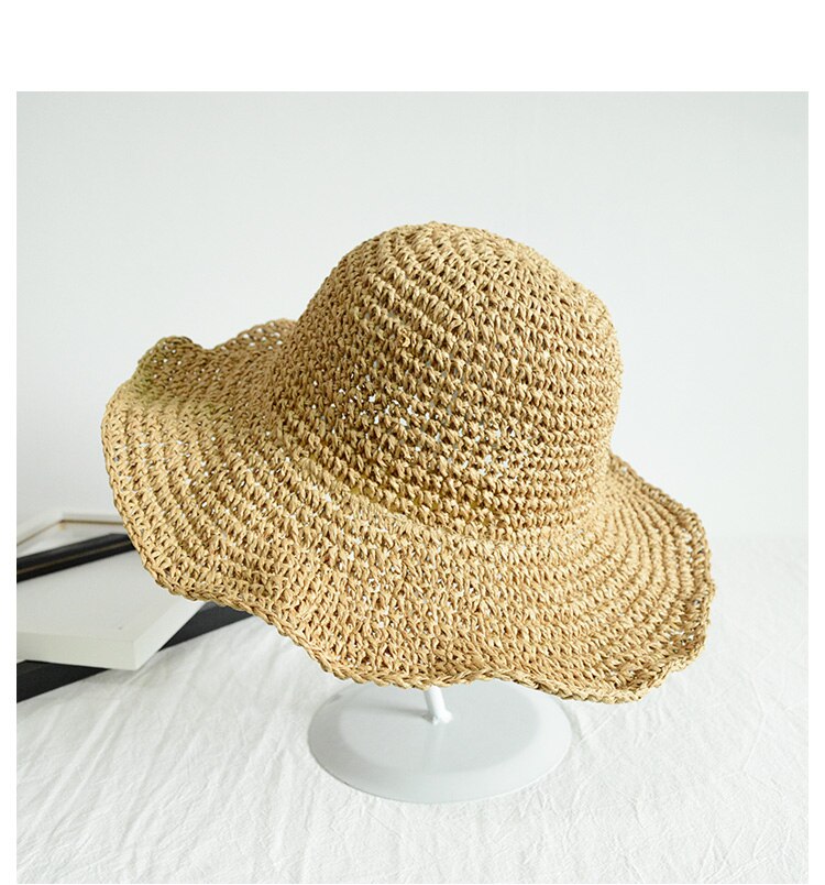 Simpel pige raffia solhat bred skygge floppy sommer hatte til kvinder strand panama halm kuppel spand hat femme skygge hat