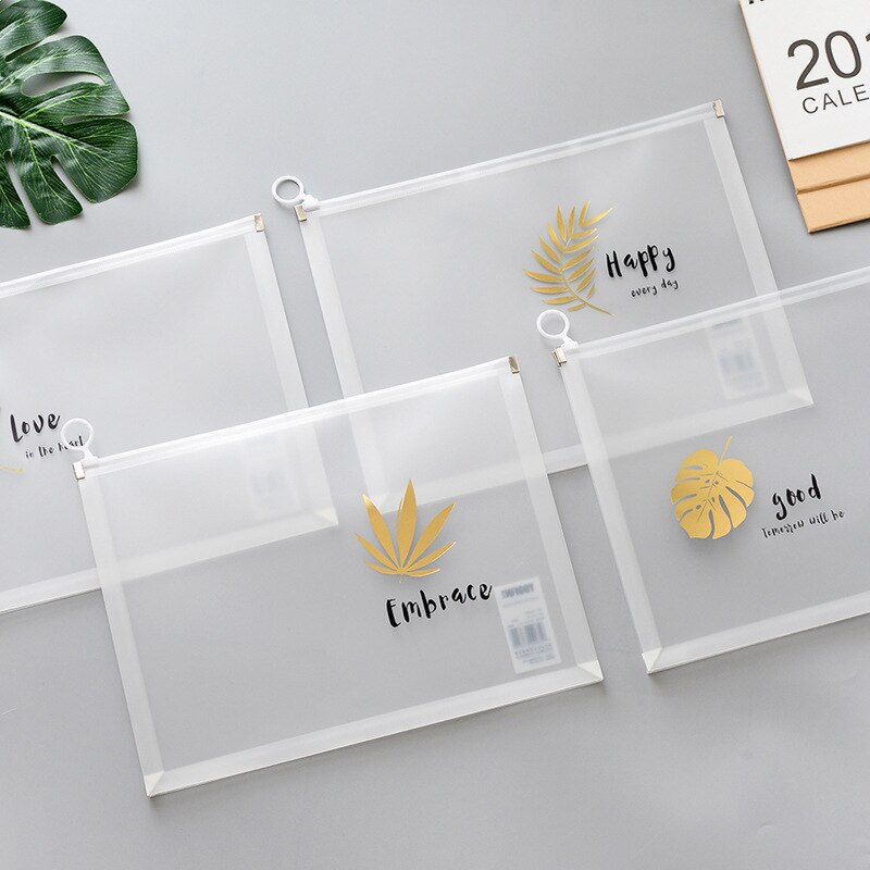 4Pcs/Lot A4 File Zipper Folder PVC Document Bag School and Office Stationery Ticket Storage Bag Large Capacity Pen Bag