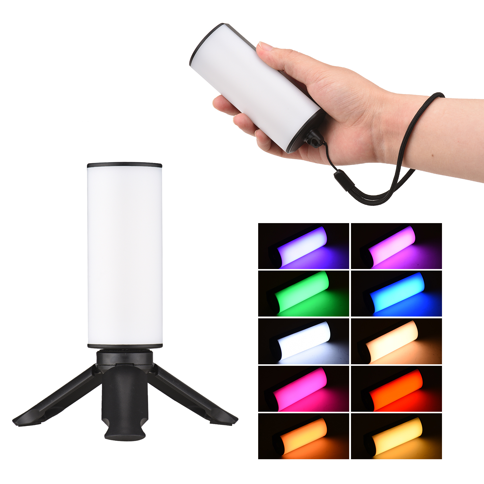 Andoer – Mini lampe LED RGB à manche magnétique, Tube lumineux, pleine couleur, lumière de Studio à intensité réglable pour photographie