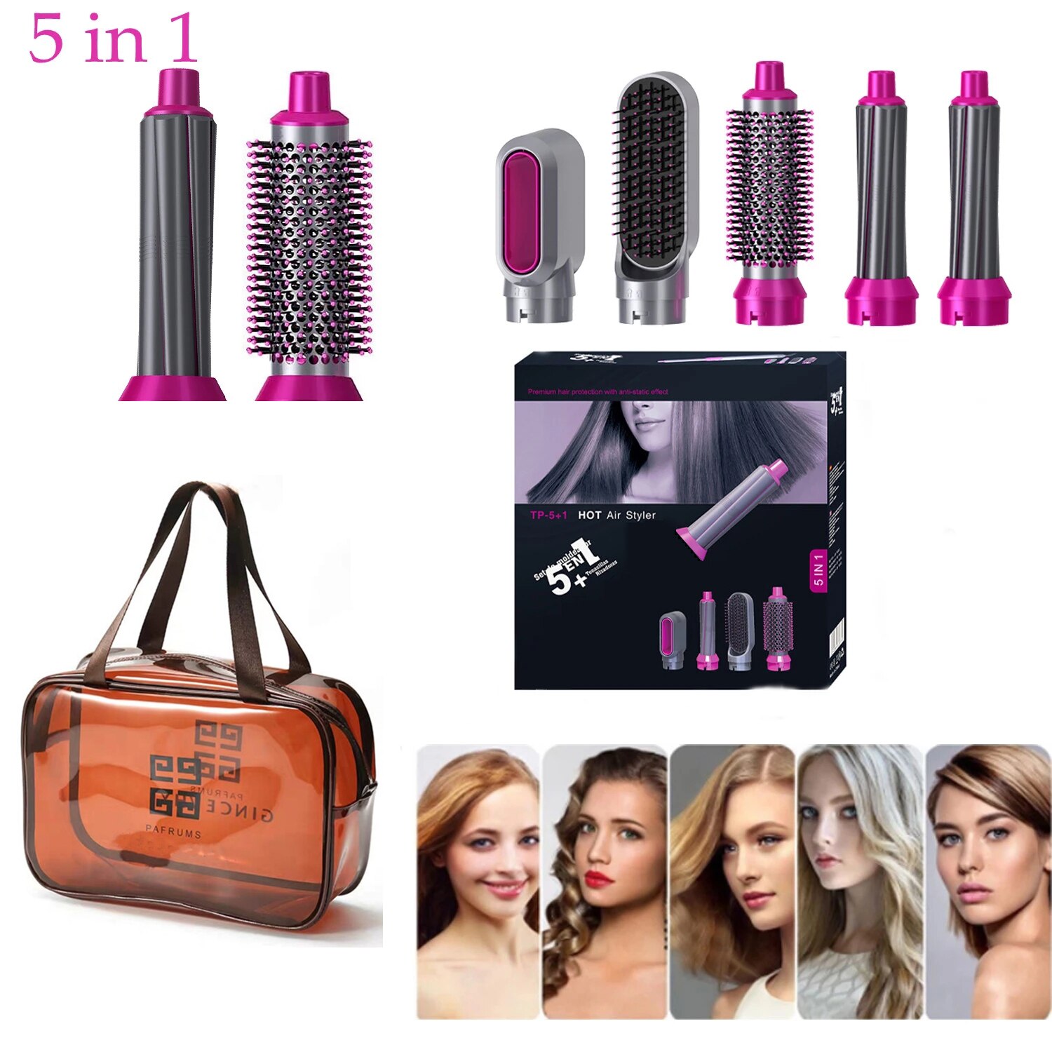 Elektrische Haar Roterende Borstel Haardroger Föhn Blow Haar Krultang Styling Tools 5 In 1 Air borstel