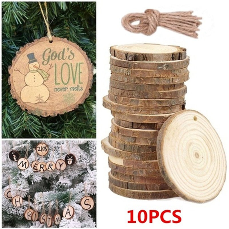 10pc blankt træ gør-det-selv-håndværk jul xmas-skiver cirkel træskiver kunsthåndværk juletræ boligdekoration bryllup dekoration kscraft