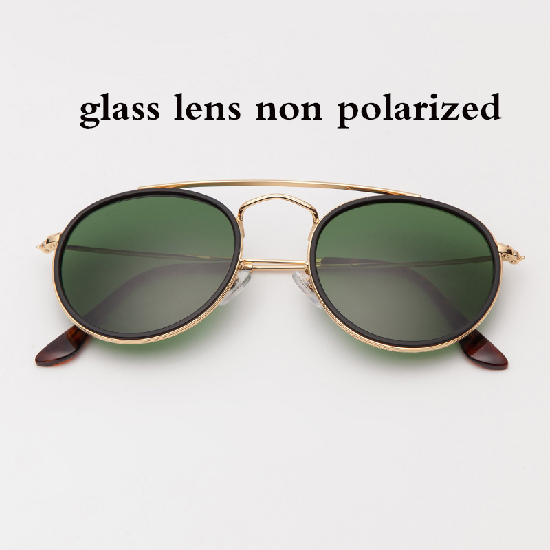 3647 Round double bridge sunglasses polarized men women 51mm mirror gradient glass lens TAC glasses sol gafas occhiali UV400: gold g15 glass