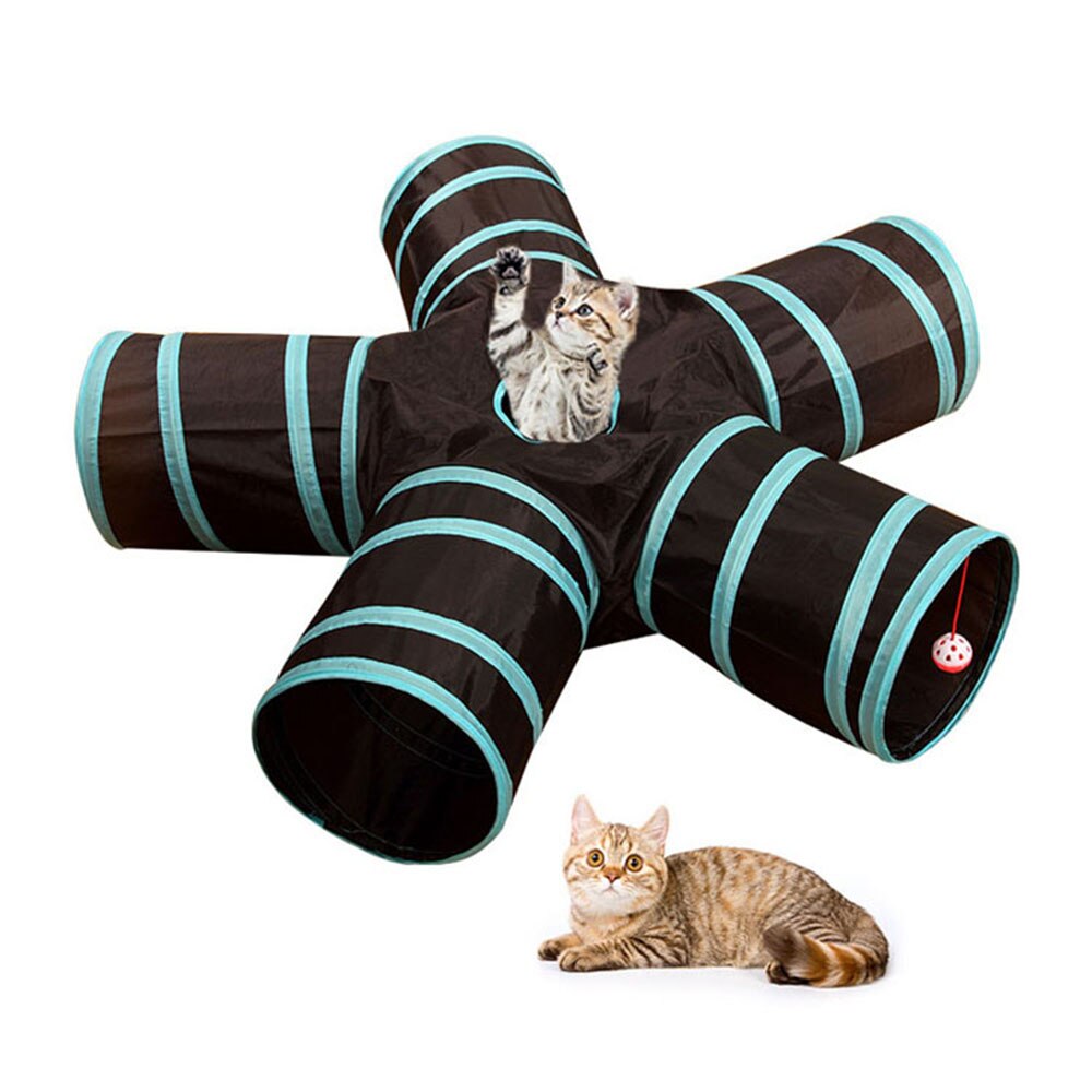 Kattetunnel legetøj 3/4/5 huller sammenklappelig kattekat træning interaktivt sjovt legetøj til katte kanindyr legetunnelrør: 5 huller