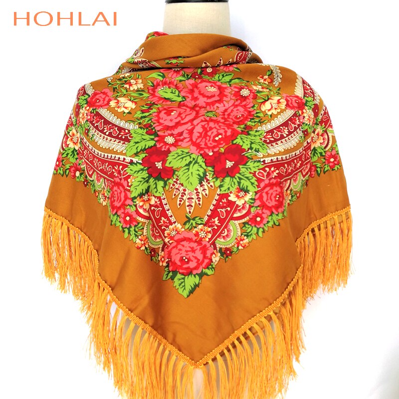 Vrouwen hart bedrukte kwast sjaals, russische grote maten bandana, warme poncho, stola sjaal