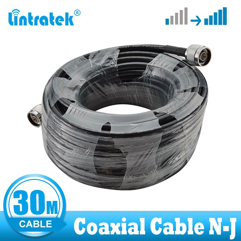 Lintratek-Cable Coaxial negro de 30M, conector N macho a N macho, RG6 para amplificador de señal móvil celular, repetidor de refuerzo, baja pérdida