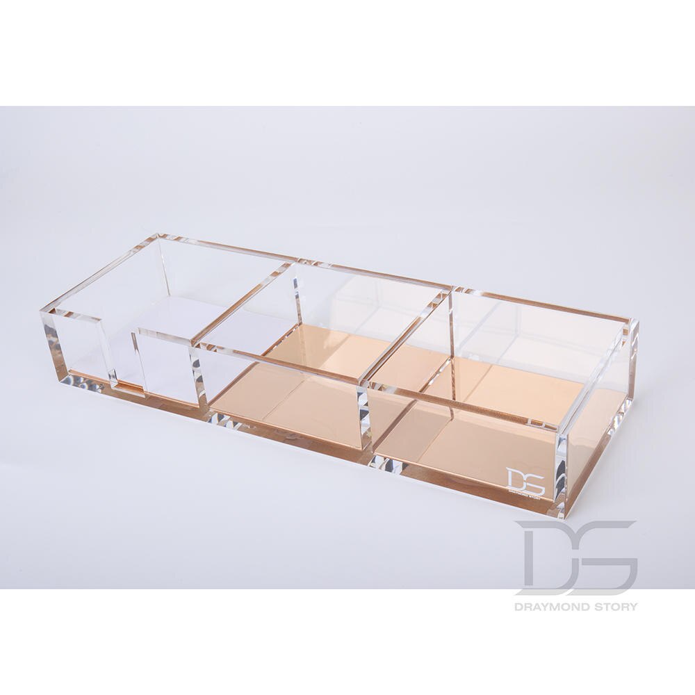 High - end acrylic three - cell notes box transparent transparent metal lattice office stationery Office supplies set