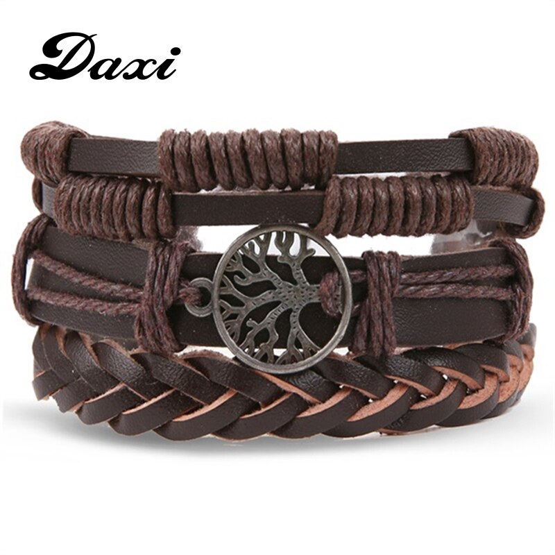 Daxi boom retro multi-layer leren armband heren klassieke touwketting bedelarmband heren sieraden