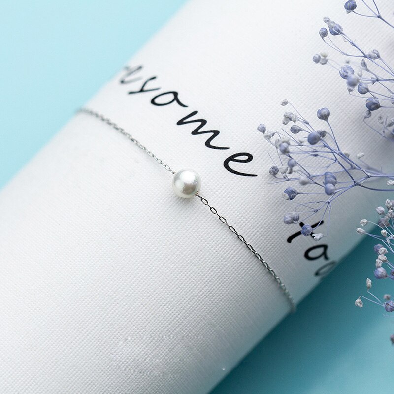 La monada prata fina 925 jóias pulseira feminina mulher imitação pérola corrente minimalista pulseiras para mulher prata 925 esterlina