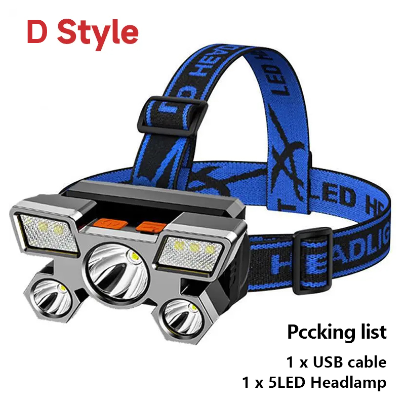 5 LED taschenlampe wiederauf ladbar mit eingebautem 18650 batterie Stark licht Camping abenteuer angeln kopf licht scheinwerfer: Kaltes Weiß