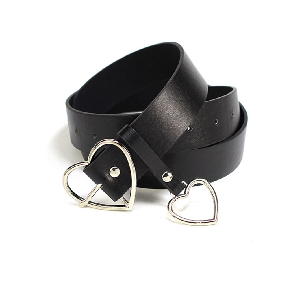Female Round Buckle Waist Belt Metal Buckle Casual PU Leather Belt Clothes Accessories for Women Heart Ring Decorative: 1