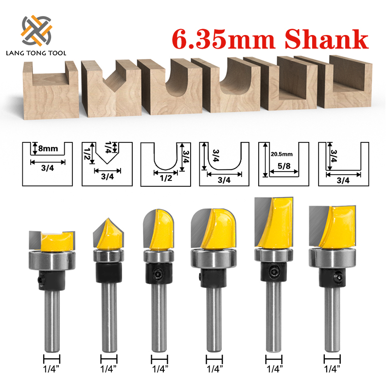 Milling Cutter Pattern Bit Flush Trim Bit Straight Bit with Bearing Hinge Mortising Router Bit Wood Trimmer Cutter LT097