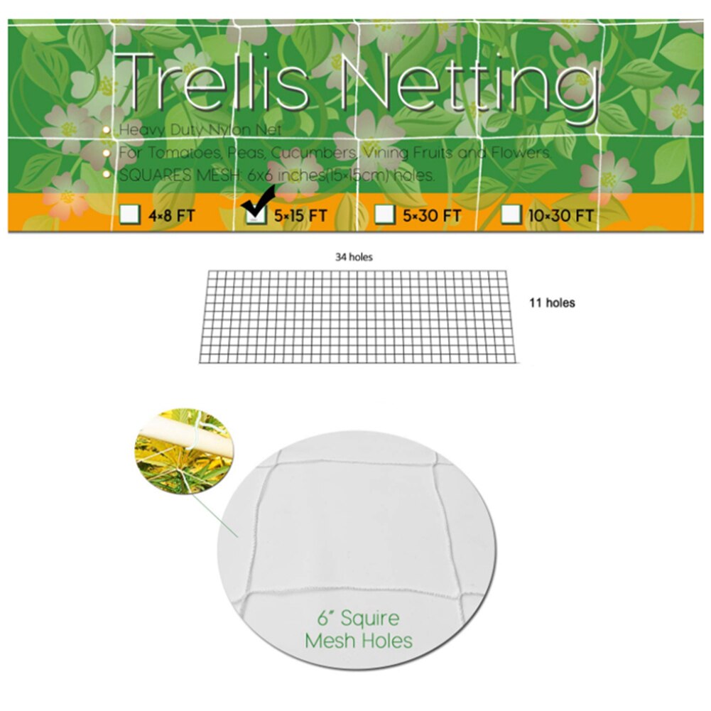 Plant Trellis Netting Heavy-Duty Polyester Plant Support Vine Climbing Hydroponics Garden Net For Pole Green Beans