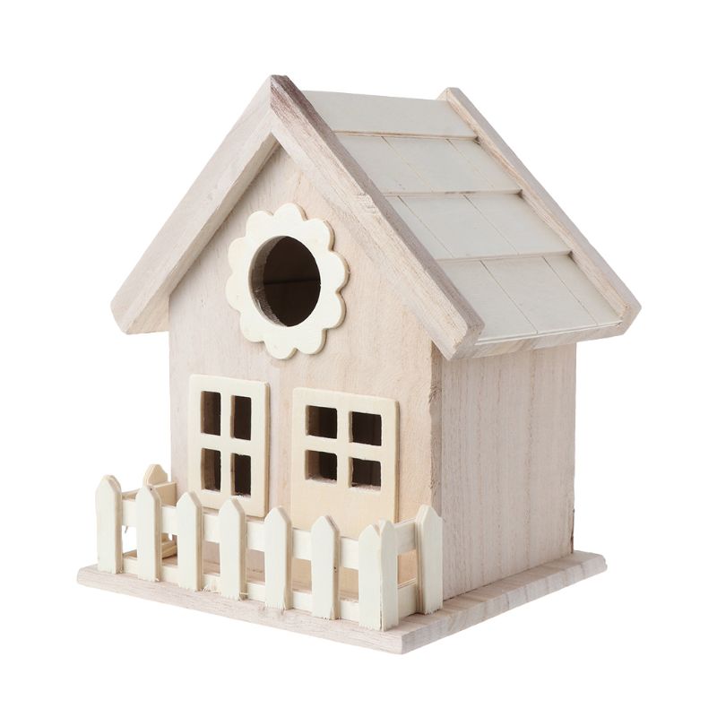 Wooden Bird House Breeding Cage Fence Box Nest Garden Backyard Home Decoration K1MF: B